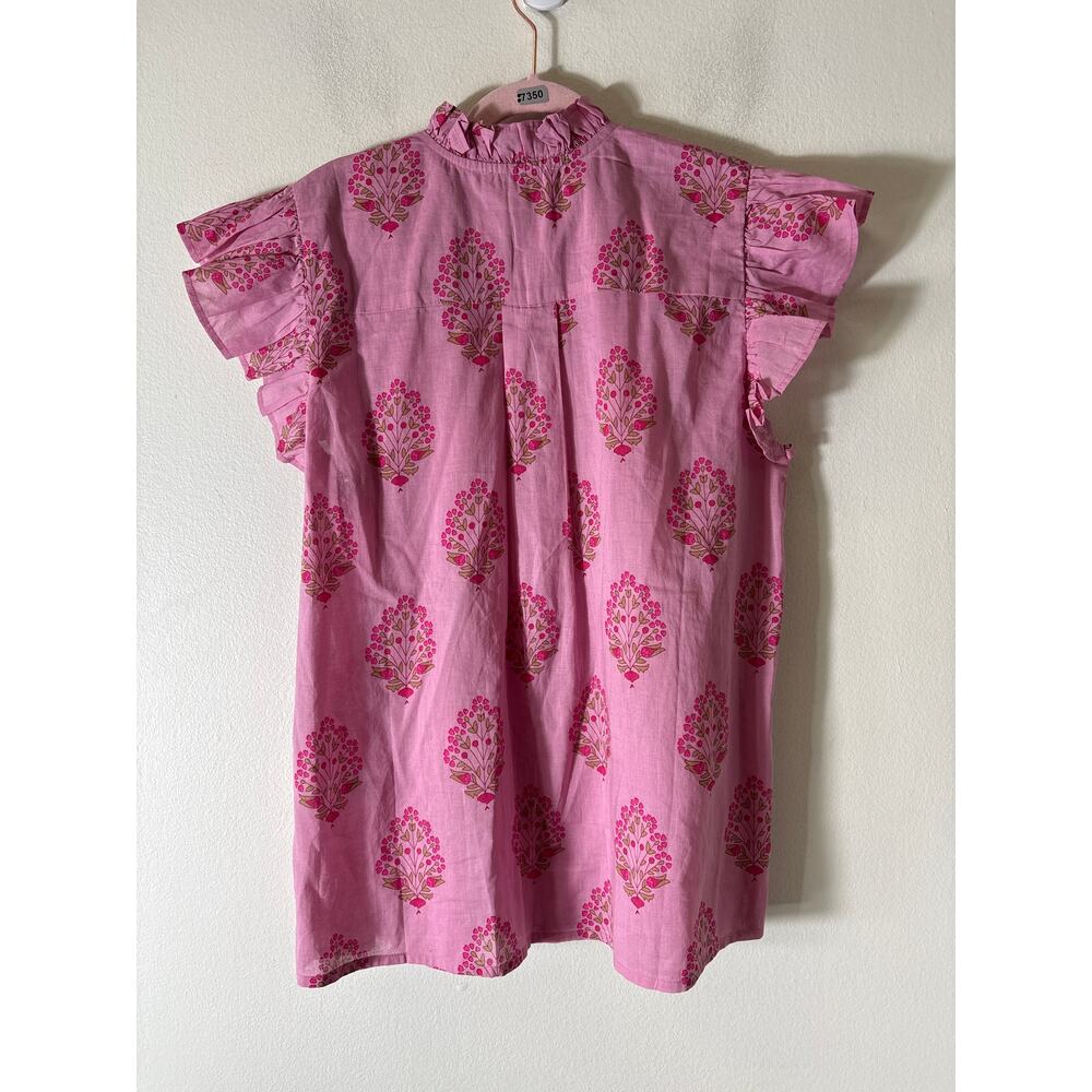 THML Pink Floral Flutter Sleeve Cotton Shirt Sz XS - Picture 5 of 5